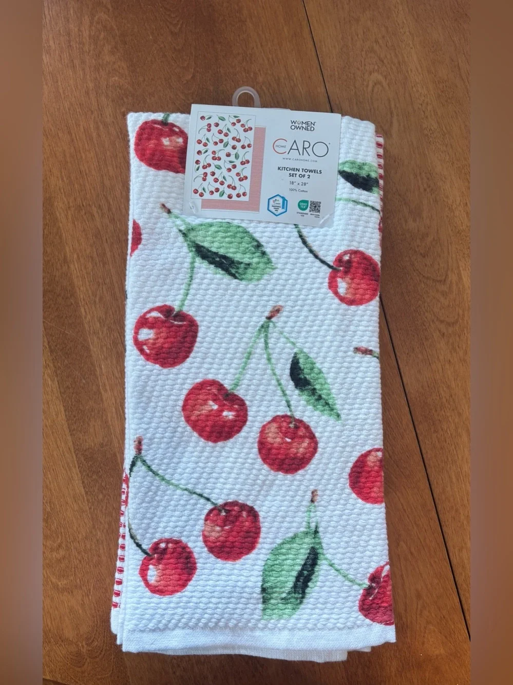 Caro Cherry Print Kitchen Hand Towels - Set of 2, White & Red